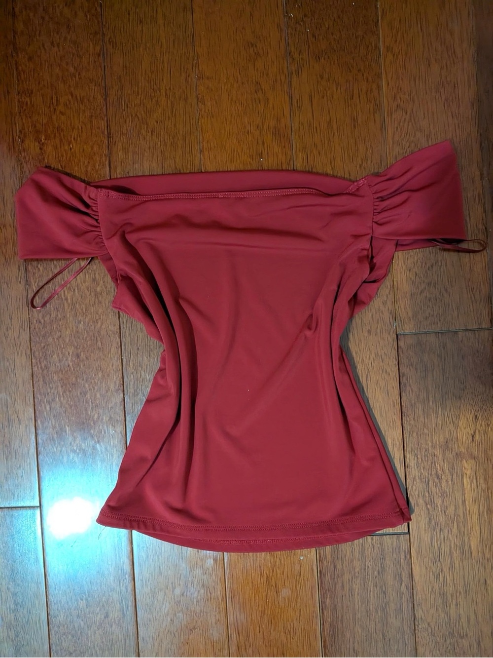 Garage Off-Shoulder Top in Burgundy Red
